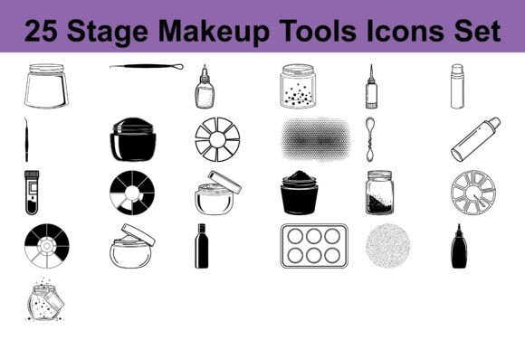 25 Stage Makeup Tools Icons Set: Clean, Modern Visuals for Performance Makeup Projects