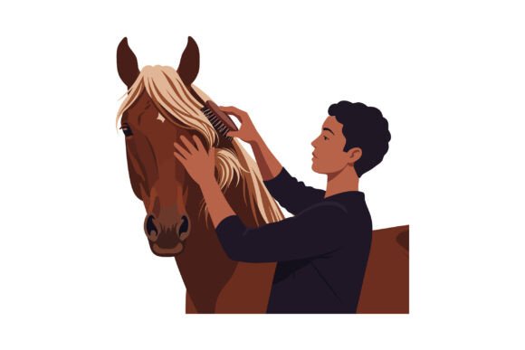 A Young Man Grooming a Brown Horse: Strengthening the Human-Horse Bond Through Care