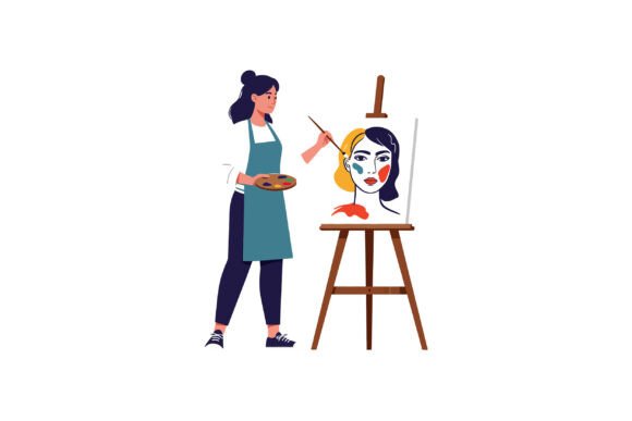 A Young Woman Artist in an Apron Painting: A Visual Celebration of Creativity