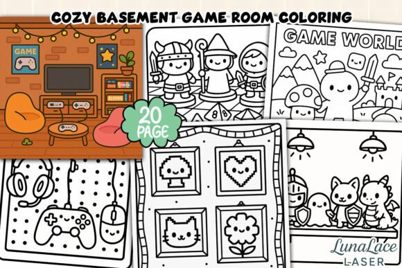 Cozy Basement Game Room Coloring Page
