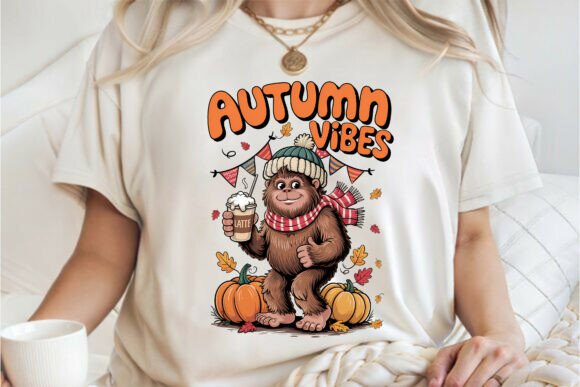 Cute Bigfoot Autumn Vibes Fall Tee PNG