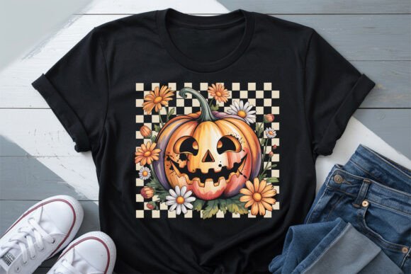 Cute Halloween Pumpkin PNG with Flowers
