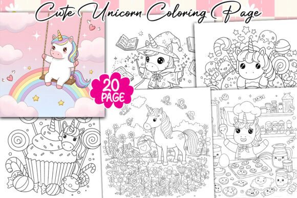 Cute Unicorn Coloring Page Bundle: A Creative Resource for Professionals and Hobbyists