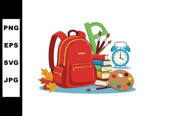 Educational Design Assets: The Red Backpack with Books Palette Paintbru