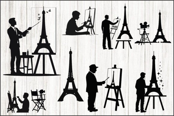 Eiffel Tower Artist Silhouette Set