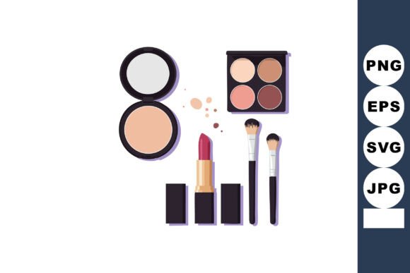 Elegant Makeup Cosmetics Set with Lipstick, Powder, and Brushes for Everyday and Professional Use