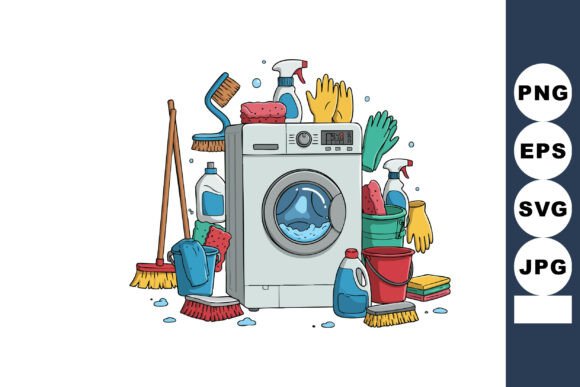 Enhancing Your Cleaning Routine with a Washing Machine Surrounded by Cleaning S