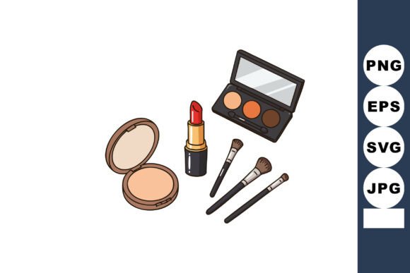 Makeup Set with Lipstick, Eyeshadow Palette, and Vector Illustration: A Stylish Resource for Beauty Enthusiasts