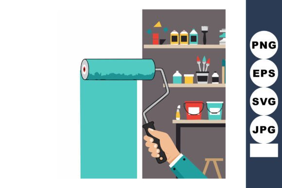 Paint Roller Applying Blue Paint on Wall: A Creative Visual Resource for Diverse Projects