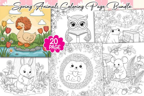 Spring Animals Coloring Page Bundle