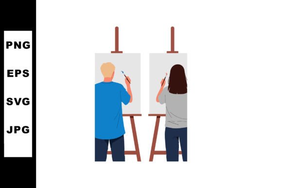 Two People Painting on Easels in Creativ: A Versatile Visual for Creative Expression