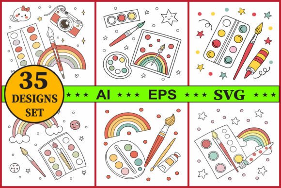 Unleashing Creativity with the Colorful Art Supplies Paint Vector Set