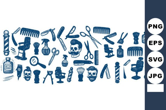 Vintage Barber Tools Clipart Set: Timeless Design for Creative and Commercial Use
