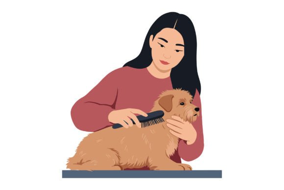 Woman Grooming a Small Dog with a Brush: A Closer Look at Canine Care and Visual Storytelling