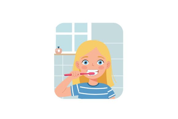 Young Girl Brushing Her Teeth in a Bright Bathroom